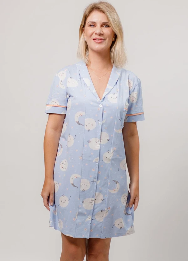 Piante Pijamas - Camisola Americana Manga Curta Algodão Azul