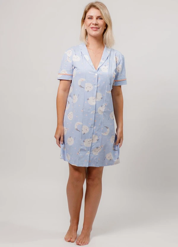 Piante Pijamas - Camisola Americana Manga Curta Algodão Azul 3