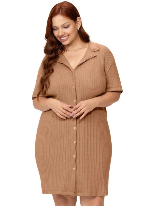 Zee Rucci - Camisola Americana Plus Feminino Manga Bege