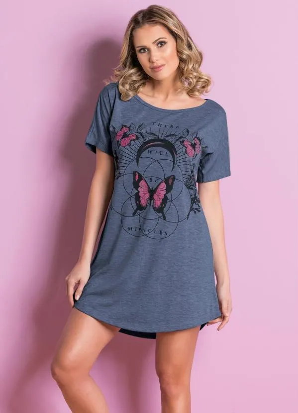 Alma Dolce - Camisola Azul com Barra Arredondada