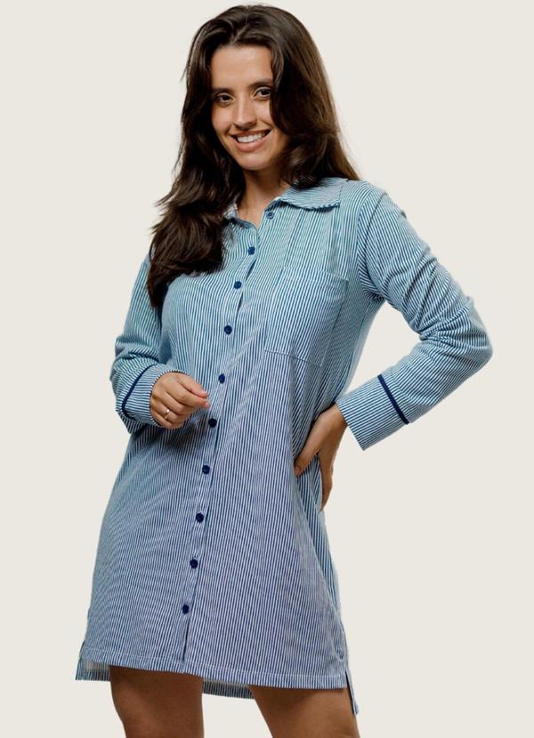 Piante Pijamas - Camisola Chemise Algodão Listrado Azul