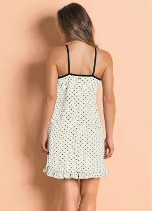 Alma Dolce - Camisola com Babado na Barra Bege com Poá - ALMA DOLCE