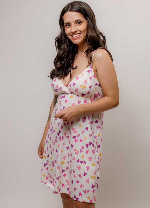 Piante Pijamas - Camisola de Alça Amamentação Corações Branco 1