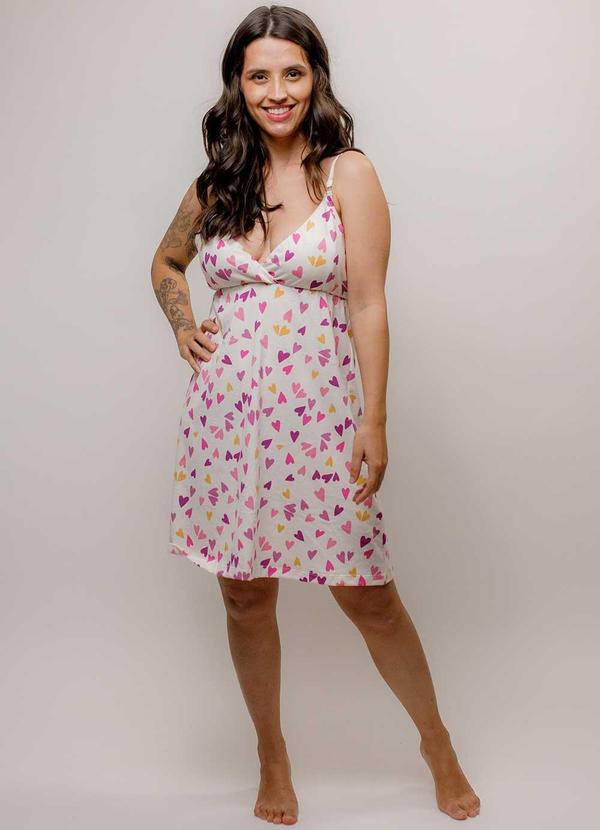 Piante Pijamas - Camisola de Alça Amamentação Corações Branco 3