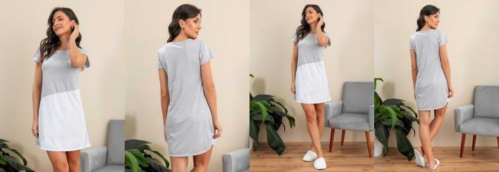 Camisola Decote Redondo Cinza e Branco