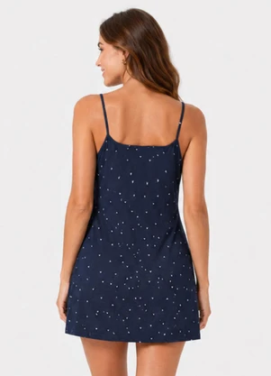 Infinita Cor - Camisola Feminina de Alça em Viscotorcion Azul - INFINITA COR