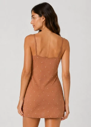 Infinita Cor - Camisola Feminina de Alça em Viscotorcion Marrom - INFINITA COR