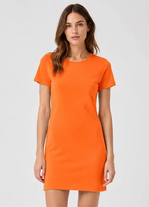 Select - Camisola Feminina Lisa Decote Redondo Laranja - SELECT