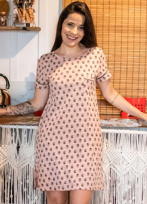 Piante Pijamas - Camisola Manga Curta Algodão Floral Rosa - PIANTE PIJAMAS