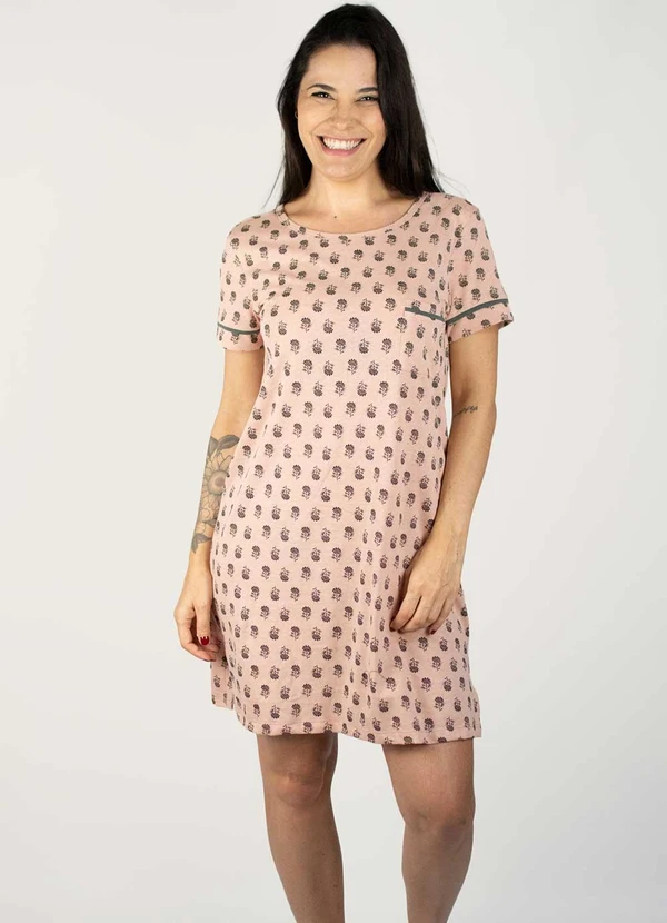 Piante Pijamas - Camisola Manga Curta Algodão Floral Rosa 3