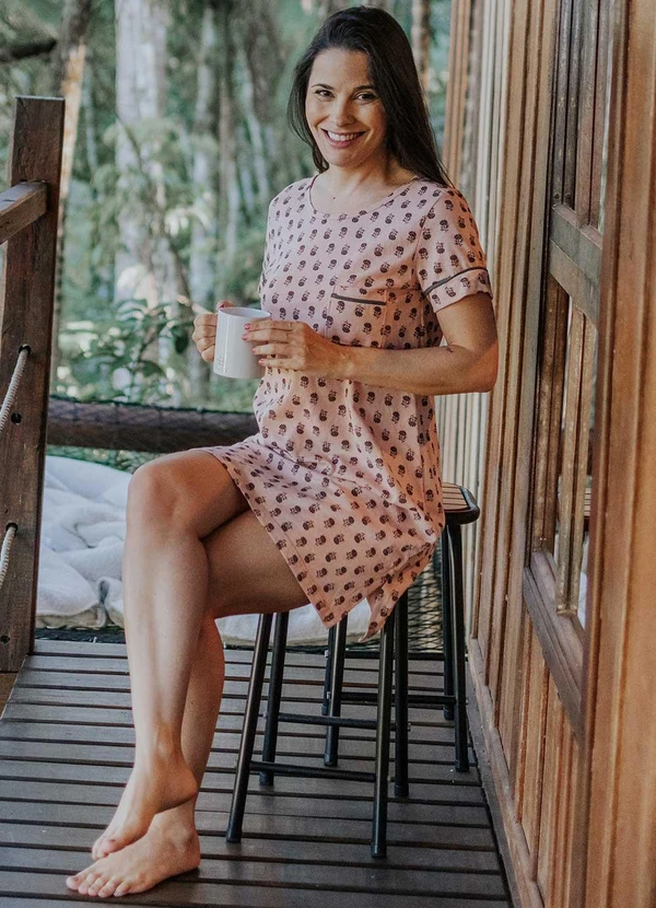 Piante Pijamas - Camisola Manga Curta Algodão Floral Rosa 6