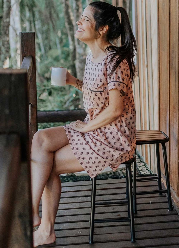 Piante Pijamas - Camisola Manga Curta Algodão Floral Rosa 7