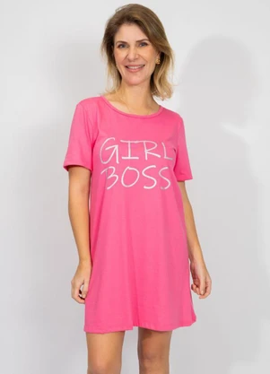 Piante Pijamas - Camisola Manga Curta Algodão Girl Boss Pink - PIANTE PIJAMAS