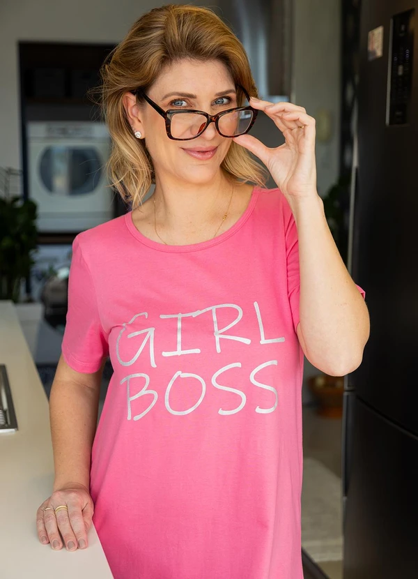 Piante Pijamas - Camisola Manga Curta Algodão Girl Boss Pink 10