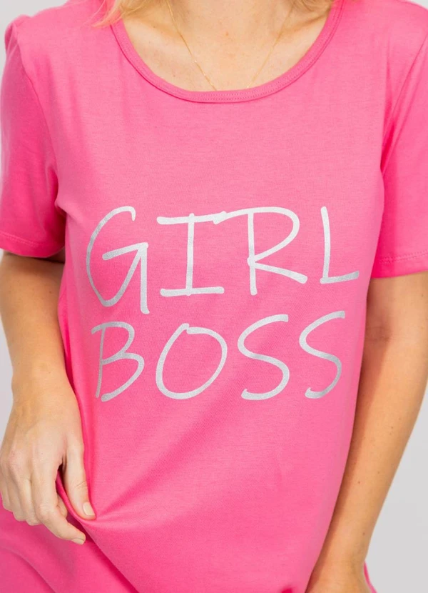 Piante Pijamas - Camisola Manga Curta Algodão Girl Boss Pink 11