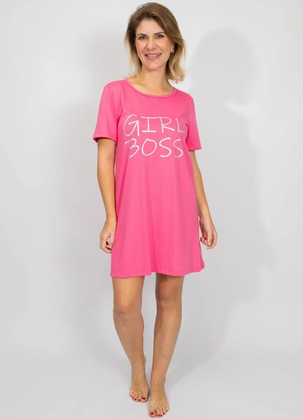 Piante Pijamas - Camisola Manga Curta Algodão Girl Boss Pink 7