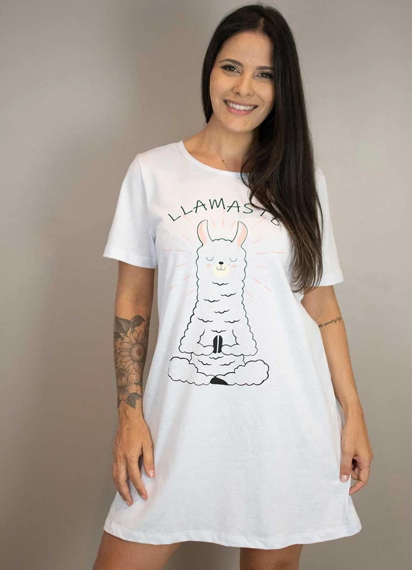 Piante Pijamas - Camisola Manga Curta Algodão Lhamaste Branco