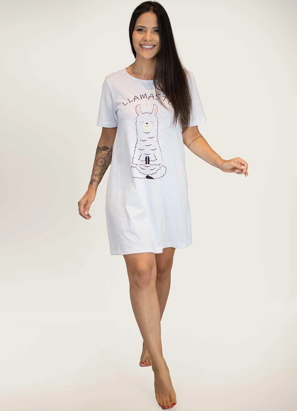 Piante Pijamas - Camisola Manga Curta Algodão Lhamaste Branco 4