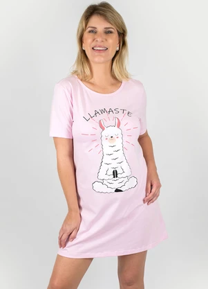 Piante Pijamas - Camisola Manga Curta Algodão Lhamaste Rosa - PIANTE PIJAMAS