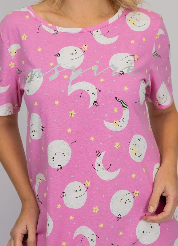 Piante Pijamas - Camisola Manga Curta Algodão Lua Rosa 10