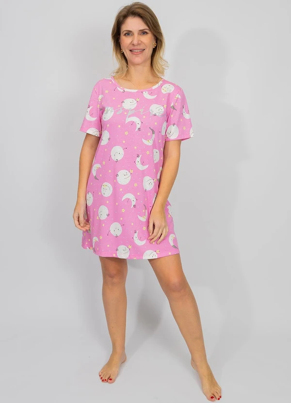 Piante Pijamas - Camisola Manga Curta Algodão Lua Rosa 9
