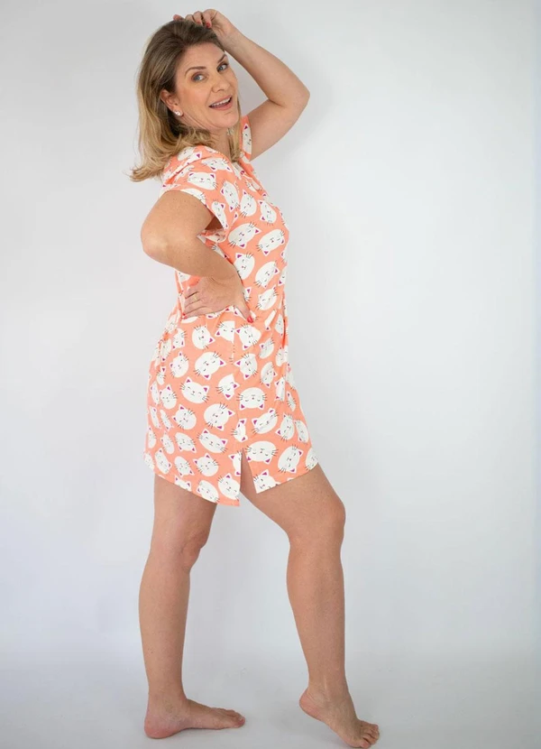 Piante Pijamas - Camisola Manga Curta Carmem Gatinhos Coral 2