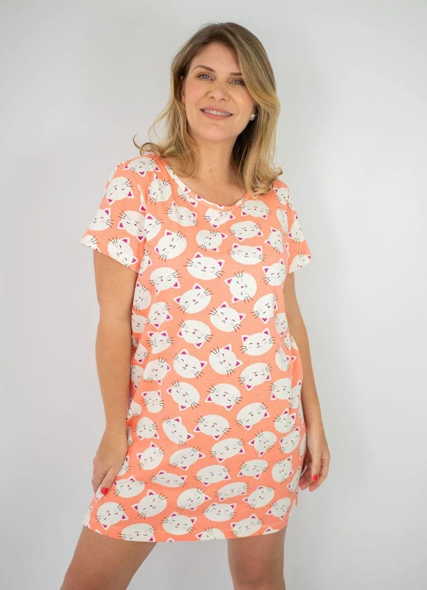 Piante Pijamas - Camisola Manga Curta Carmem Gatinhos Coral 3
