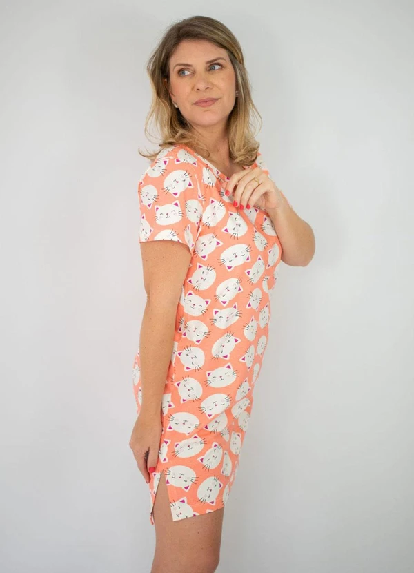 Piante Pijamas - Camisola Manga Curta Carmem Gatinhos Coral 4