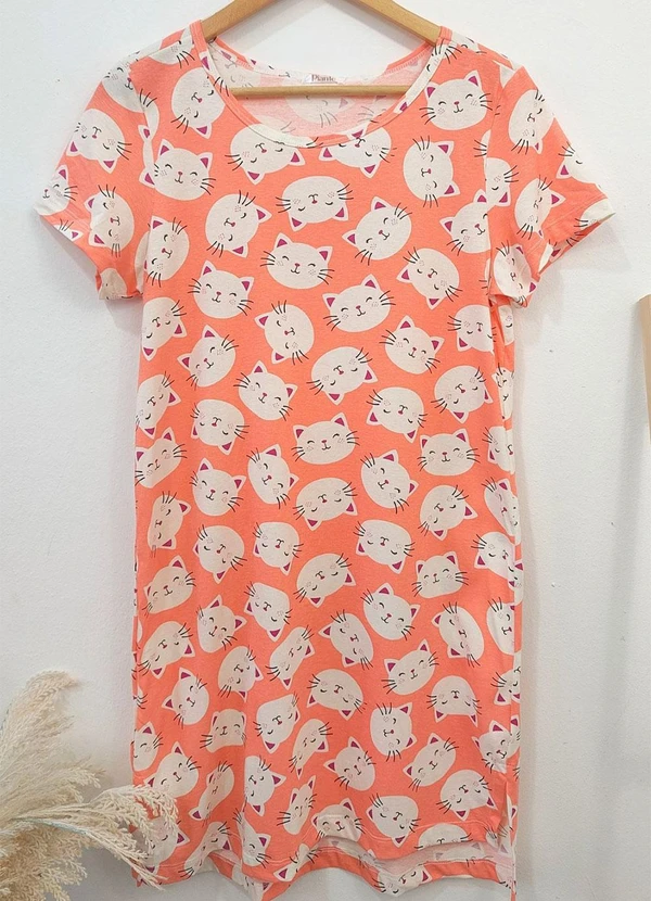 Piante Pijamas - Camisola Manga Curta Carmem Gatinhos Coral 5