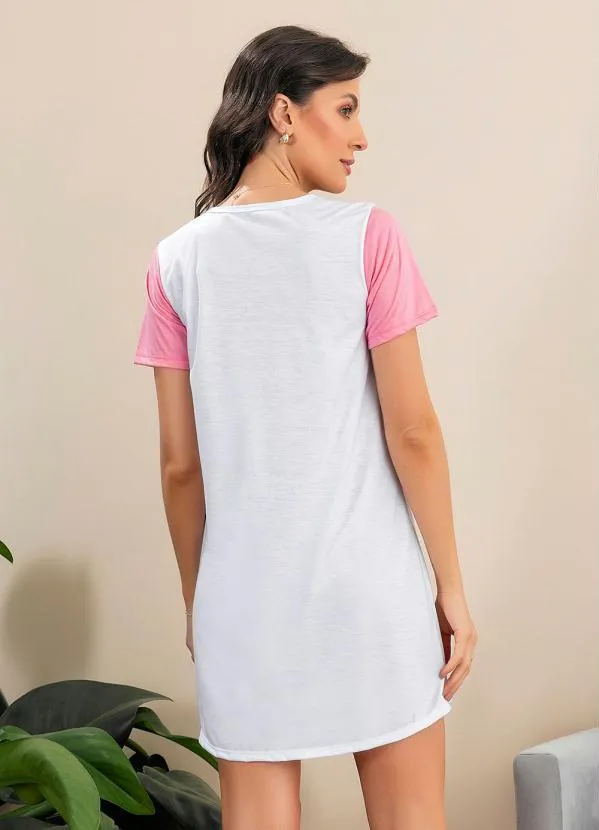 Alma Dolce - Camisola Manga Curta com Estampa Branco e Rosa 2