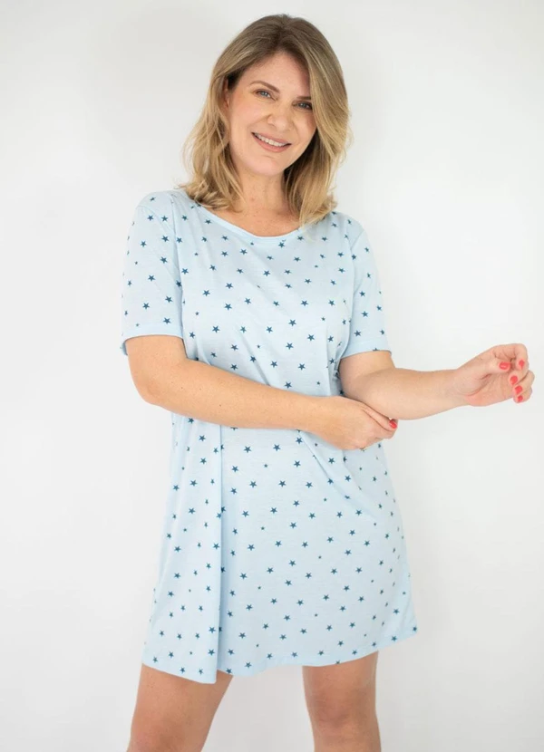 Piante Pijamas - Camisola Manga Curta Poliviscose Azul Estrelas 3