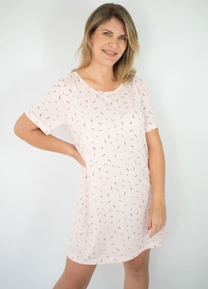 Piante Pijamas - Camisola Manga Curta Poliviscose Floral Rosa - PIANTE PIJAMAS