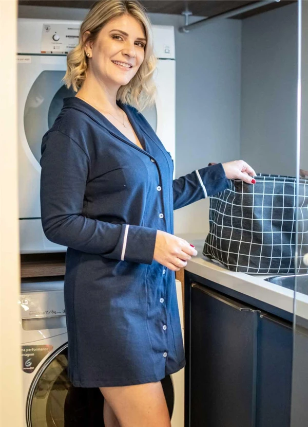 Piante Pijamas - Camisola Manga Longa Algodão Azul 6