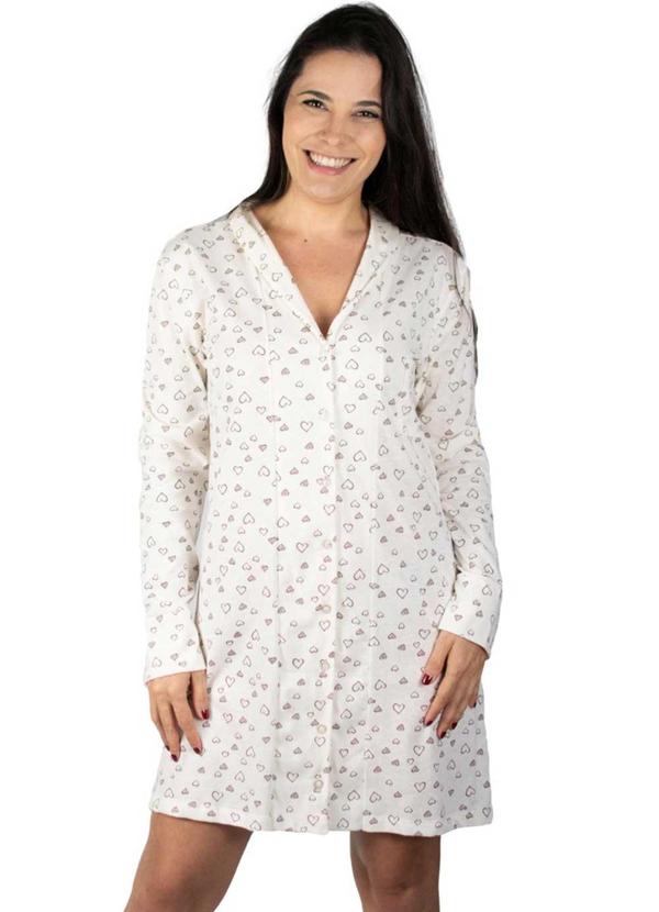 Piante Pijamas - Camisola Manga Longa Algodão Coração Bege 3