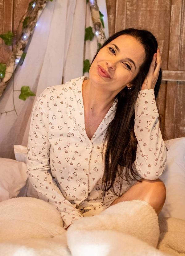 Piante Pijamas - Camisola Manga Longa Algodão Coração Bege 5