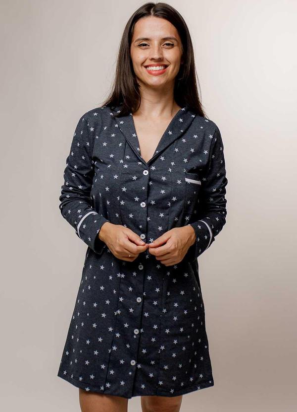 Piante Pijamas - Camisola Manga Longa Algodão Estrela Preto