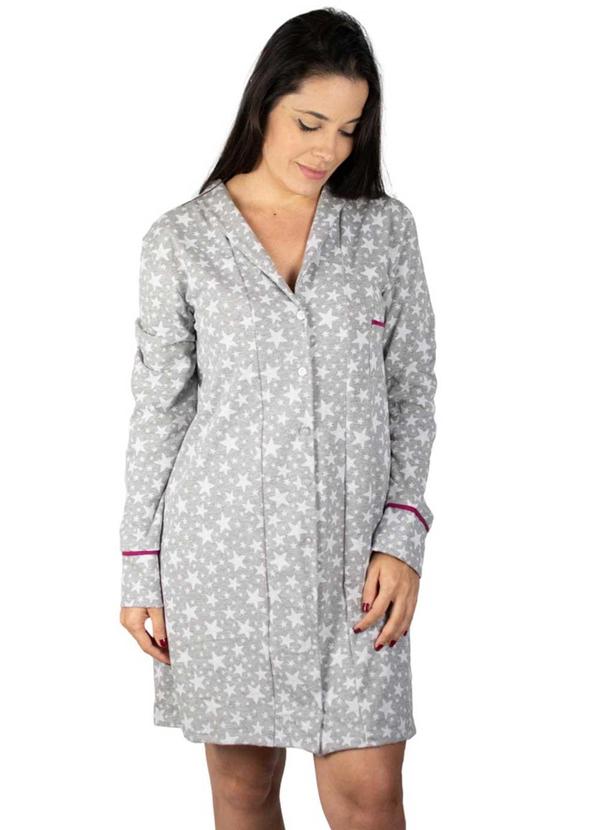 Piante Pijamas - Camisola Manga Longa Algodão Estrelinhas Cinza 3