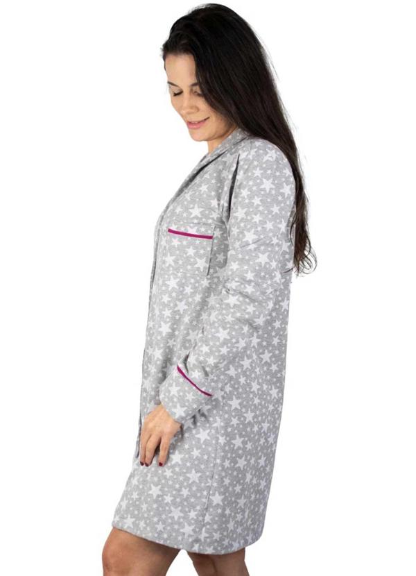 Piante Pijamas - Camisola Manga Longa Algodão Estrelinhas Cinza 4