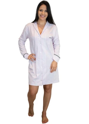 Piante Pijamas - Camisola Manga Longa Algodão Listrado Branco - PIANTE PIJAMAS