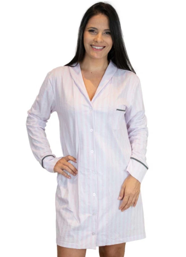 Piante Pijamas - Camisola Manga Longa Algodão Listrado Branco