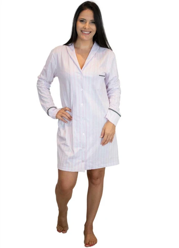 Piante Pijamas - Camisola Manga Longa Algodão Listrado Branco 4