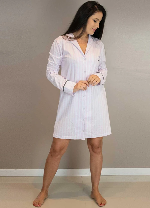 Piante Pijamas - Camisola Manga Longa Algodão Listrado Branco 6