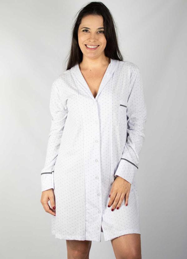 Piante Pijamas - Camisola Manga Longa Algodão Poá Branco 3