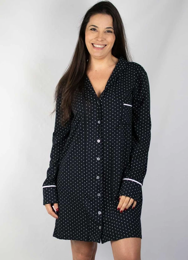 Piante Pijamas - Camisola Manga Longa Algodão Poá Preto