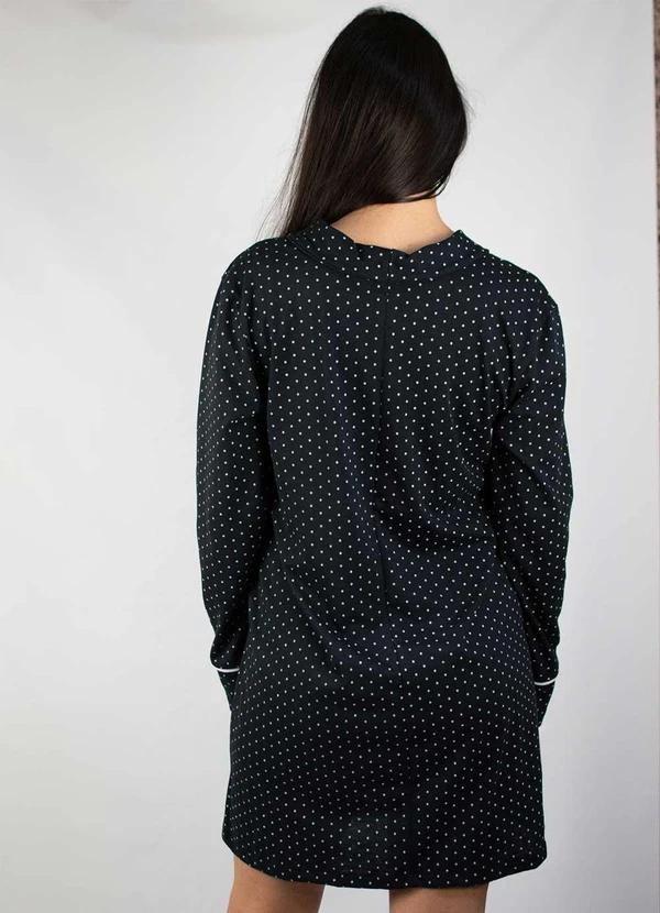 Piante Pijamas - Camisola Manga Longa Algodão Poá Preto 2