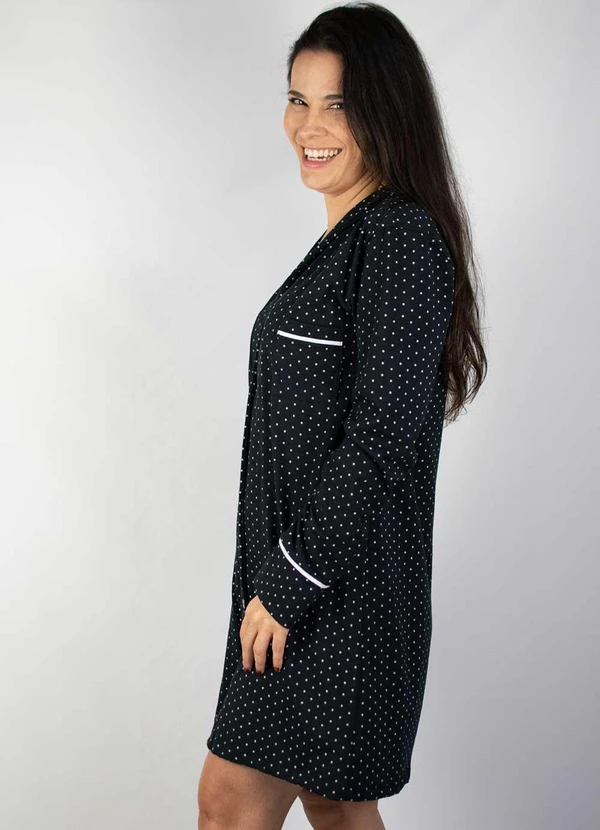 Piante Pijamas - Camisola Manga Longa Algodão Poá Preto 3