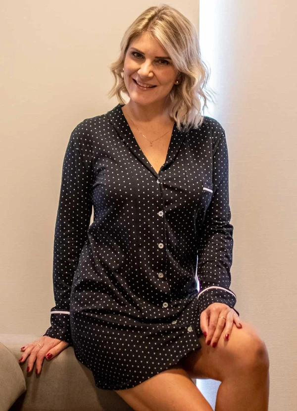 Piante Pijamas - Camisola Manga Longa Algodão Poá Preto 5