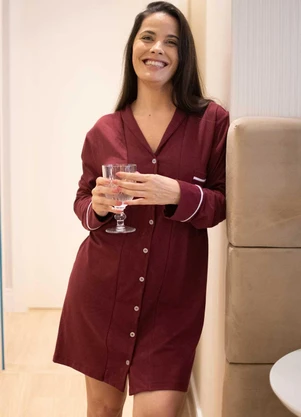 Piante Pijamas - Camisola Manga Longa Algodão Vermelho - PIANTE PIJAMAS