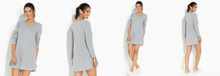 Camisola Manga Longa com Renda Cinza