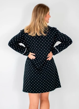 Piante Pijamas - Camisola Manga Longa Fabiola Poá  Preto - PIANTE PIJAMAS